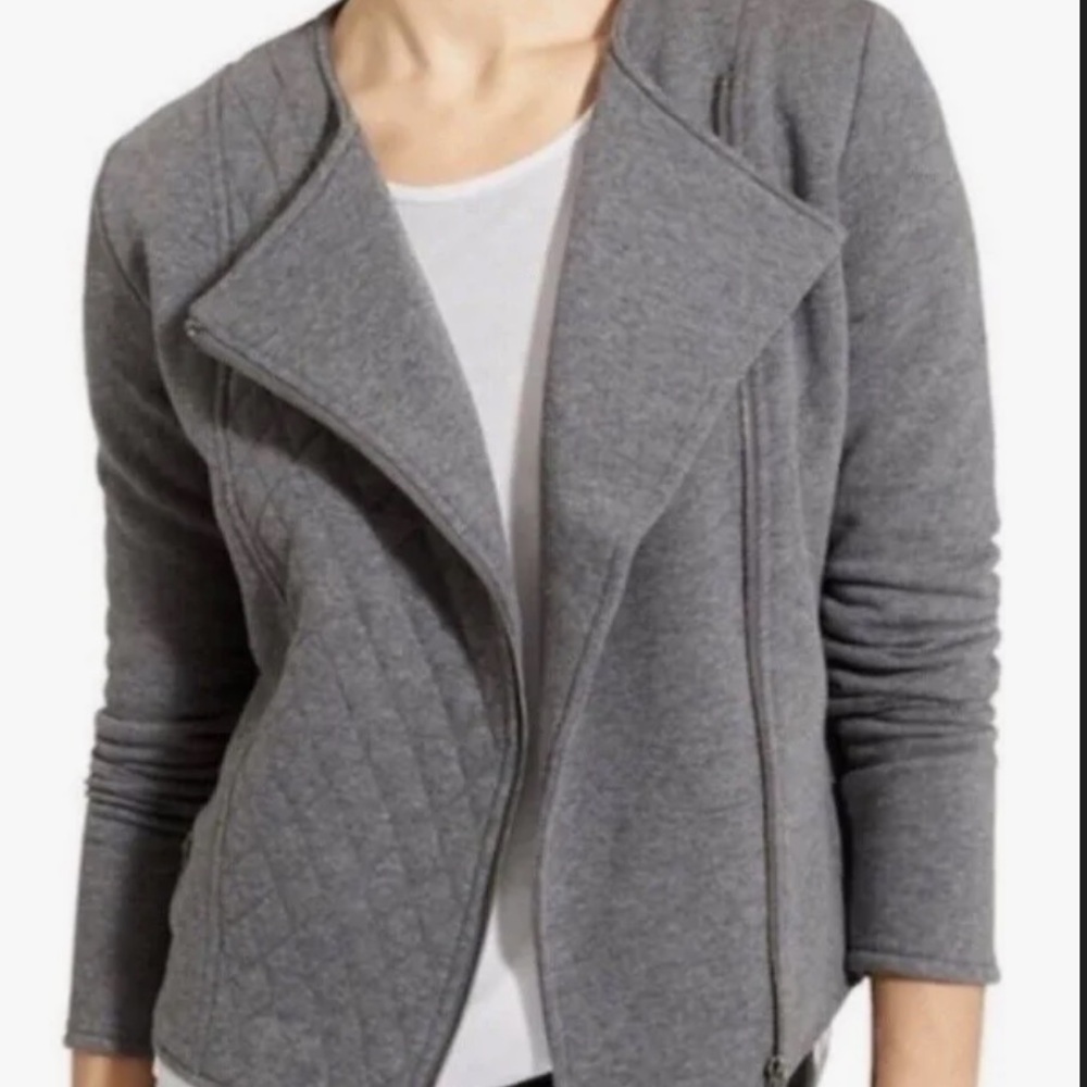 Athleta Quilted Asymmetrical Moto Jacket Gray Zipper At Wrists Sz S